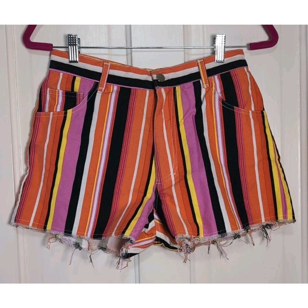 Cute Mistake Retro Colorful Denim Shorts Streetwear Women's M Festival (1128)